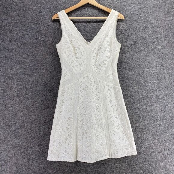 BCBGMaxazria Dress Women 6 White Sheath Midi Zipper V-Neck Sequin Lined Cotton - Picture 1 of 9